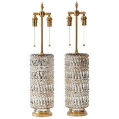 Hollywood Regency Mercury Glass Diamond Pattern Lamps