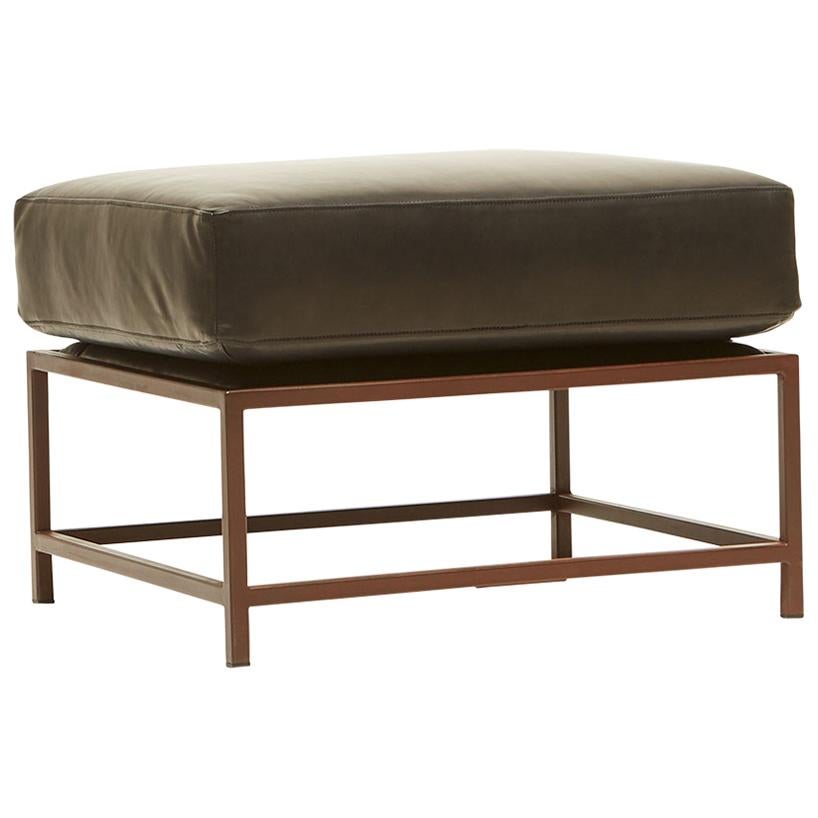 Valhalla Granite Leather and Marbled Rust Ottoman For Sale