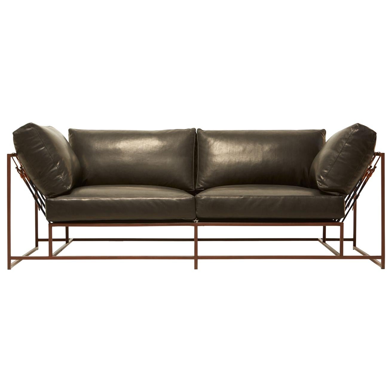 Valhalla Granite Leather and Marbled Rust Two-Seat Sofa