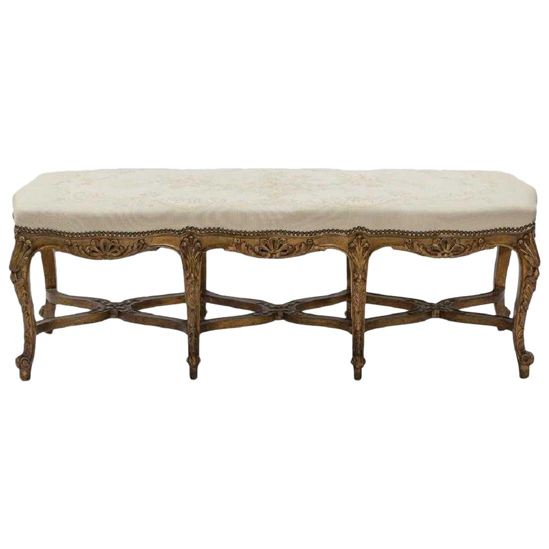 French Louis XV Style Carved Giltwood Bench, 19th Century