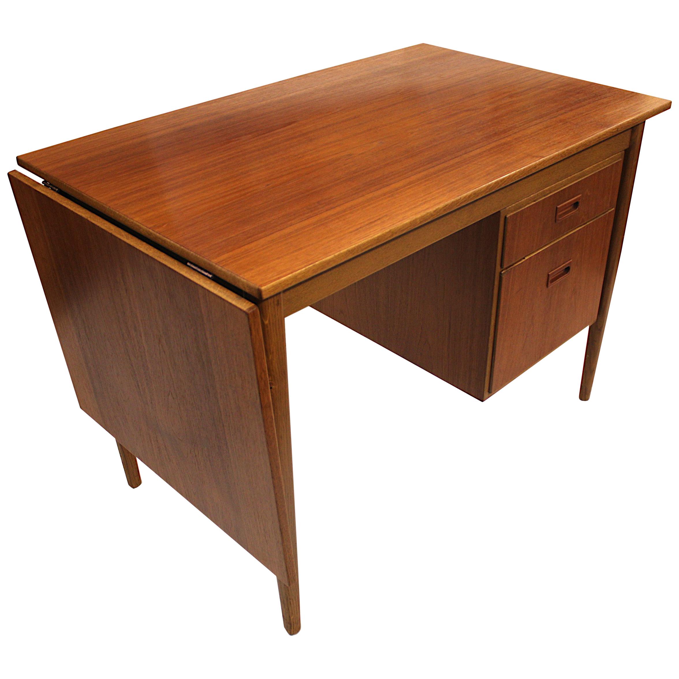 Vintage 1960s Danish Modern Arne Vodder Style Convertible Drop-Leaf Teak Desk