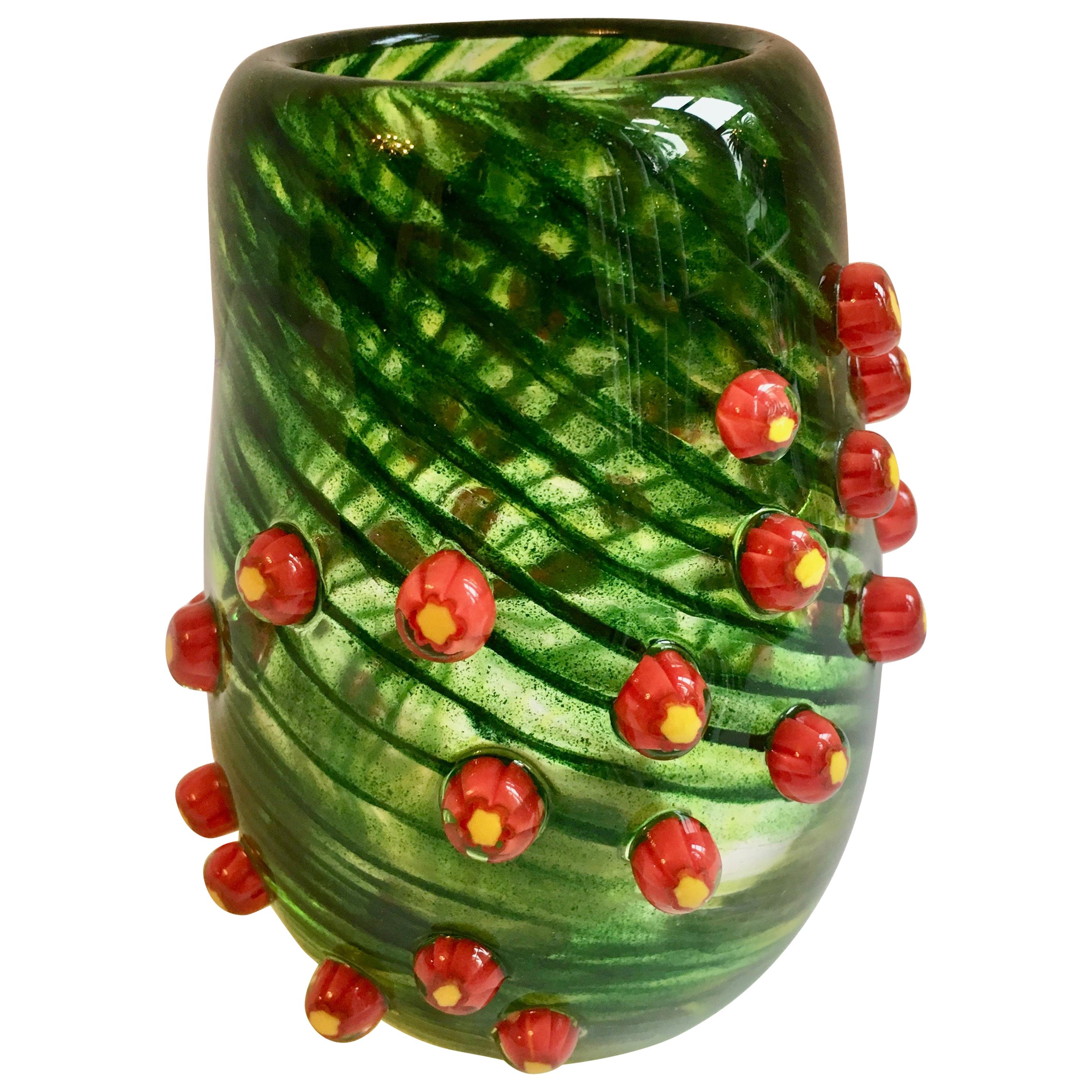 Green Glass Art Vase