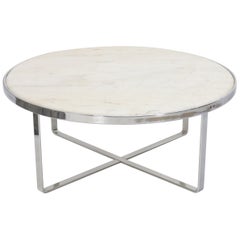 Large Round Chrome Base and Basel Marble Top Coffee Table