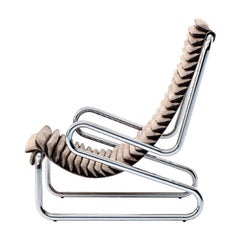 Armadillo Armchair in Cream Fabric Seat with Chrome Frame by Busnelli