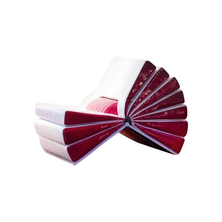 Libro Armchair in White and Maroon Ecoleather by Busnelli For Sale