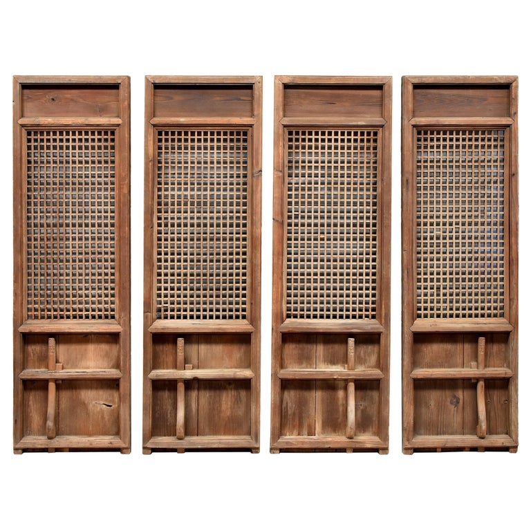Chinese Antique Screen Set of 4, Ming Style with Flower Pegs For Sale