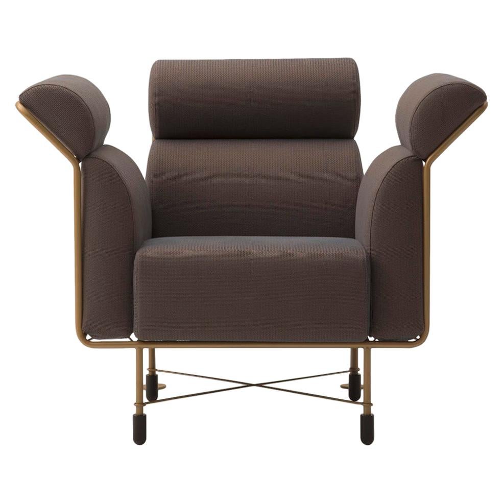 Agevole Armchair in Dark Chocolate Fabric with Copper Frame by Busnelli For Sale