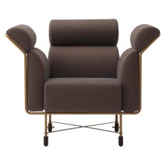 Agevole Armchair in Dark Chocolate Fabric with Copper Frame by Busnelli