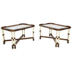 Pair of Mid-Century Modern X-Bases Glass Tops End Side Tables