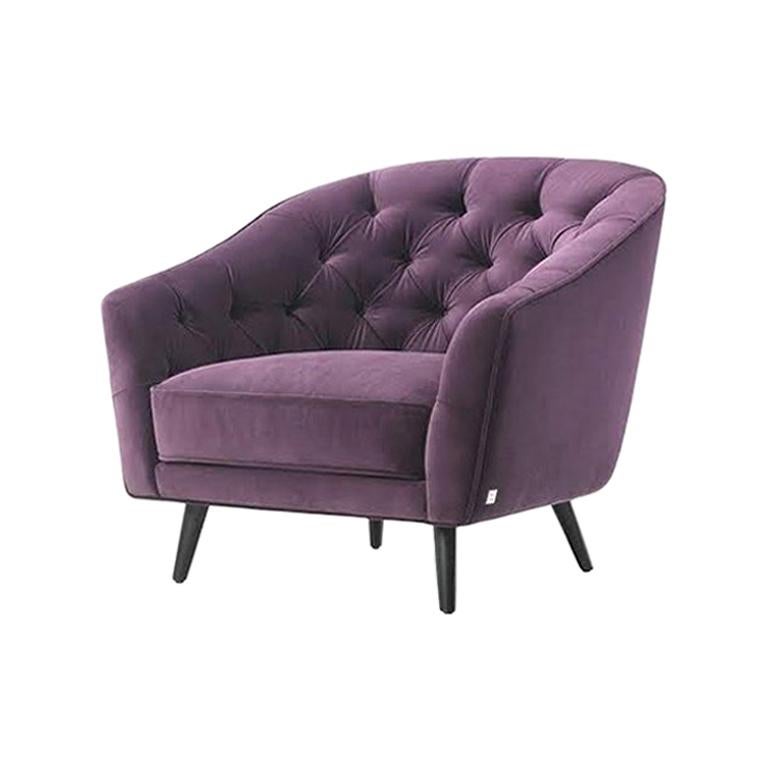 Amouage Armchair in Purple Velvet with Wood Base by Busnelli For Sale