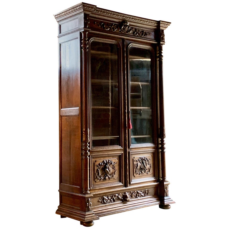 Antike Französische Bücherschrank Vitrine Geschnitzt Starke Eiche ... Antike Französische Bücherschrank Vitrine Geschnitzt Starke Eiche ...