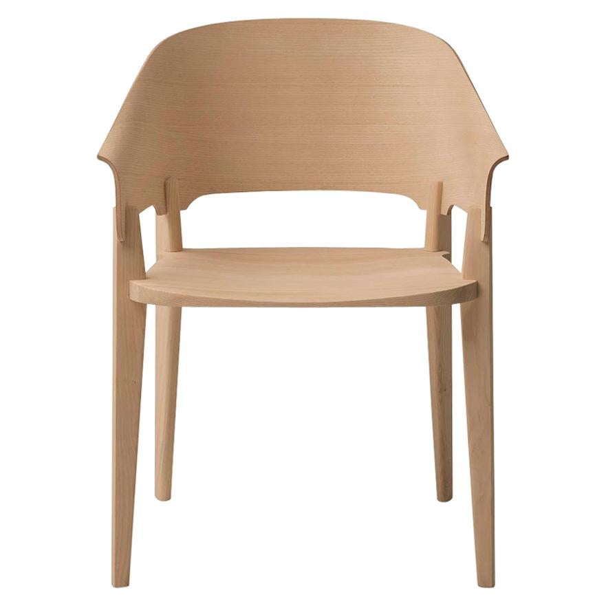 Three-Piece Chair in Natural Wood with Curved Backrest by Busnelli For Sale