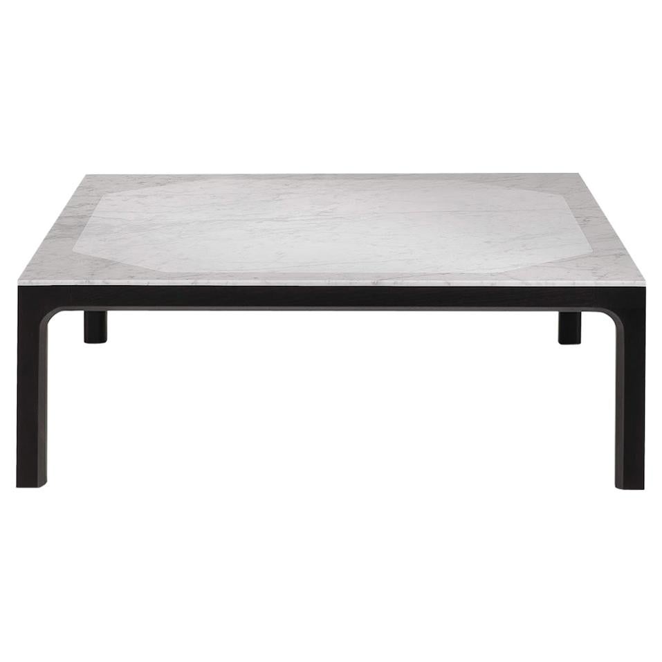 Prism Square Low Table with Marble Top and Black Ashwood Base by Busnelli For Sale