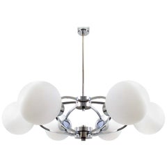 Midcentury Atomic Sputnik Space Age Chrome Opaline Six-Light Chandelier, 1960s