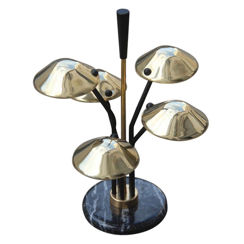 Modern Table Lamp Black and Gold Brass Many Mushroom Inspired Midcentury