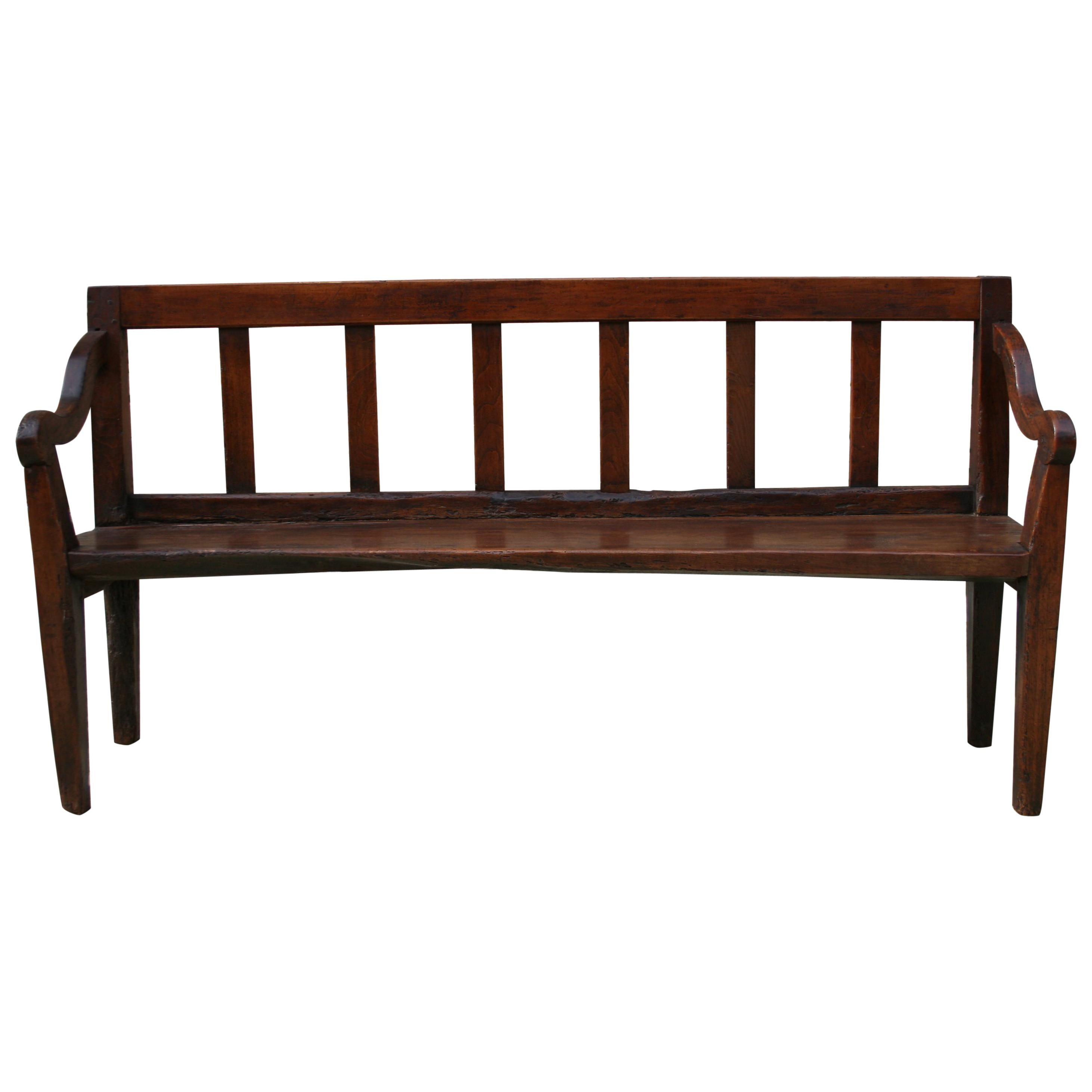 Early 19th Century English Country House Hall Bench in Chestnut and Walnut