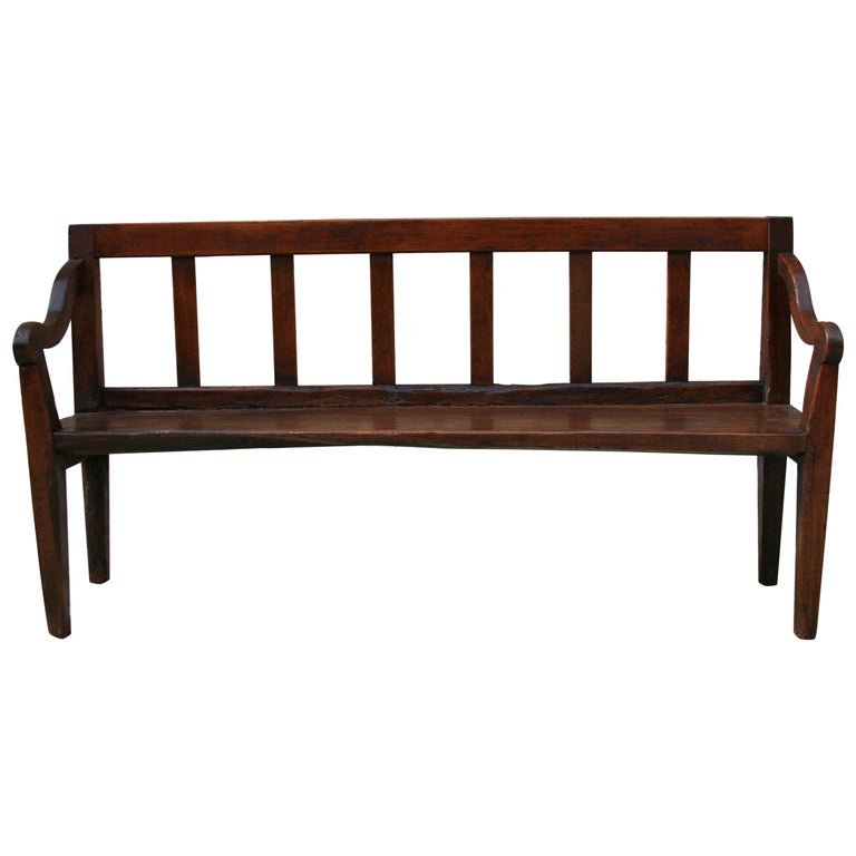 Early 19th Century English Country House Hall Bench In Chestnut
