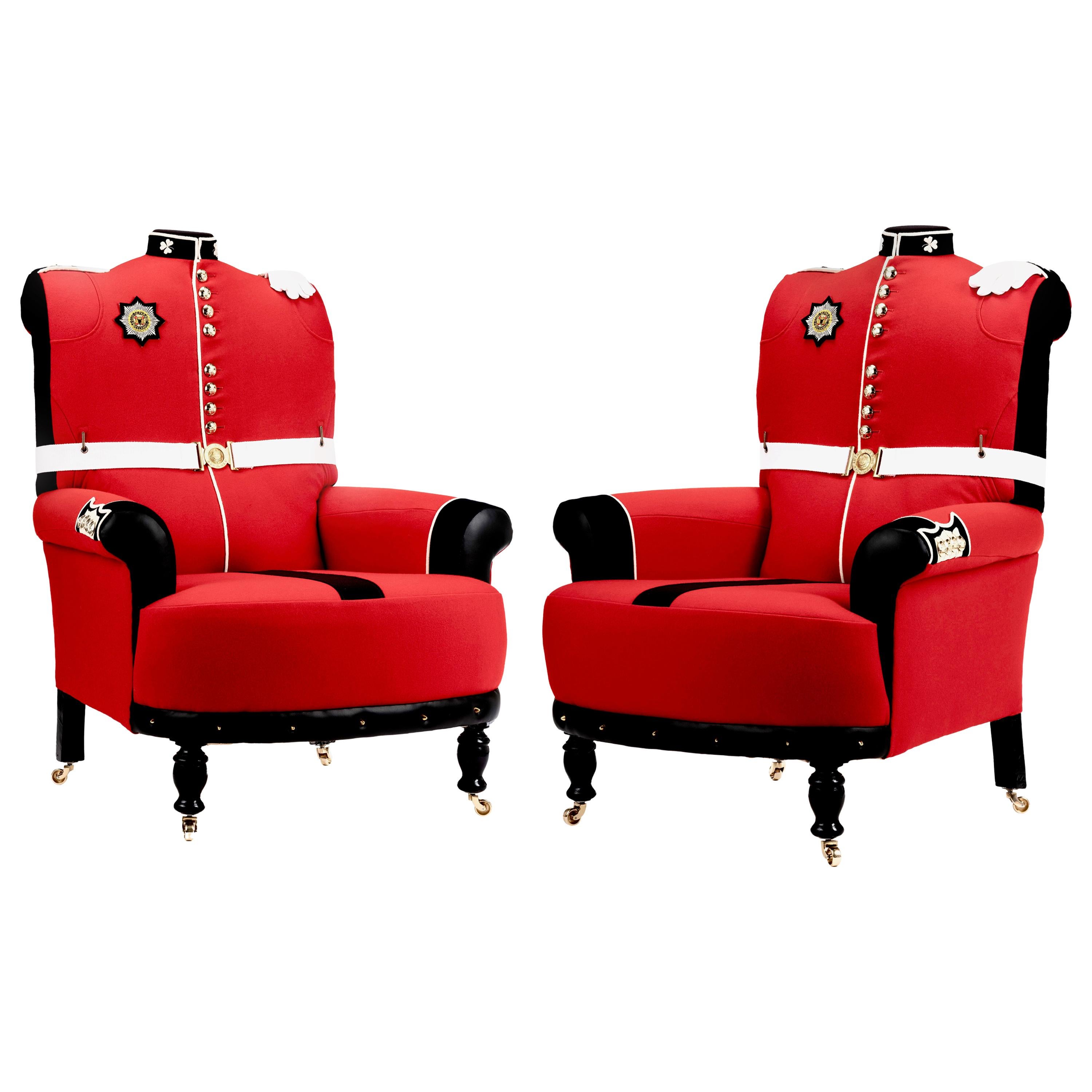 'The Irish Guards’ Pair of Victorian Wing Back Armchairs, circa 1890