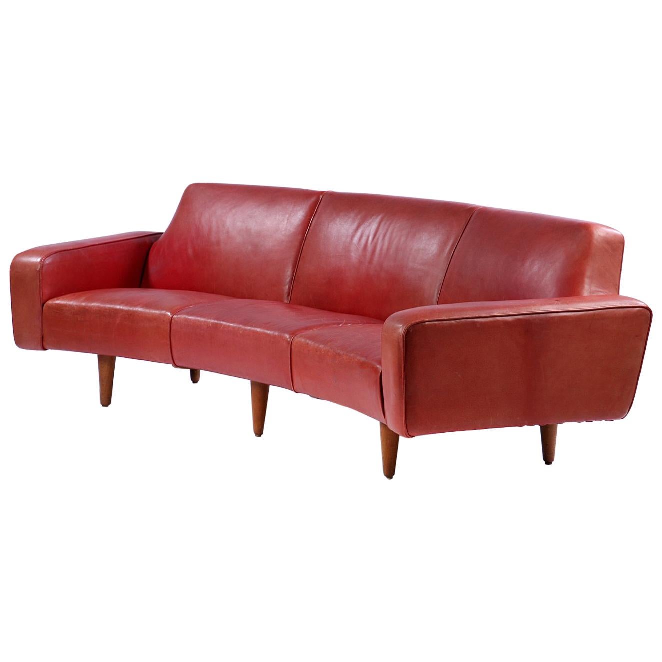 Illum Wikkelso Red Leather Sofa and Coffee Table, circa 1960s