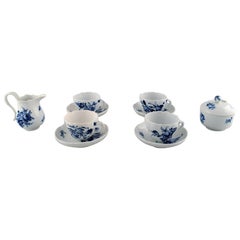 Antique Meissen, Set of 4 Coffee Cups and Saucers, Sugar Bowl and Creamer