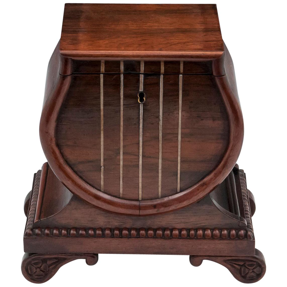 Antique Lyre Shaped Tea Caddy, 19th Century For Sale