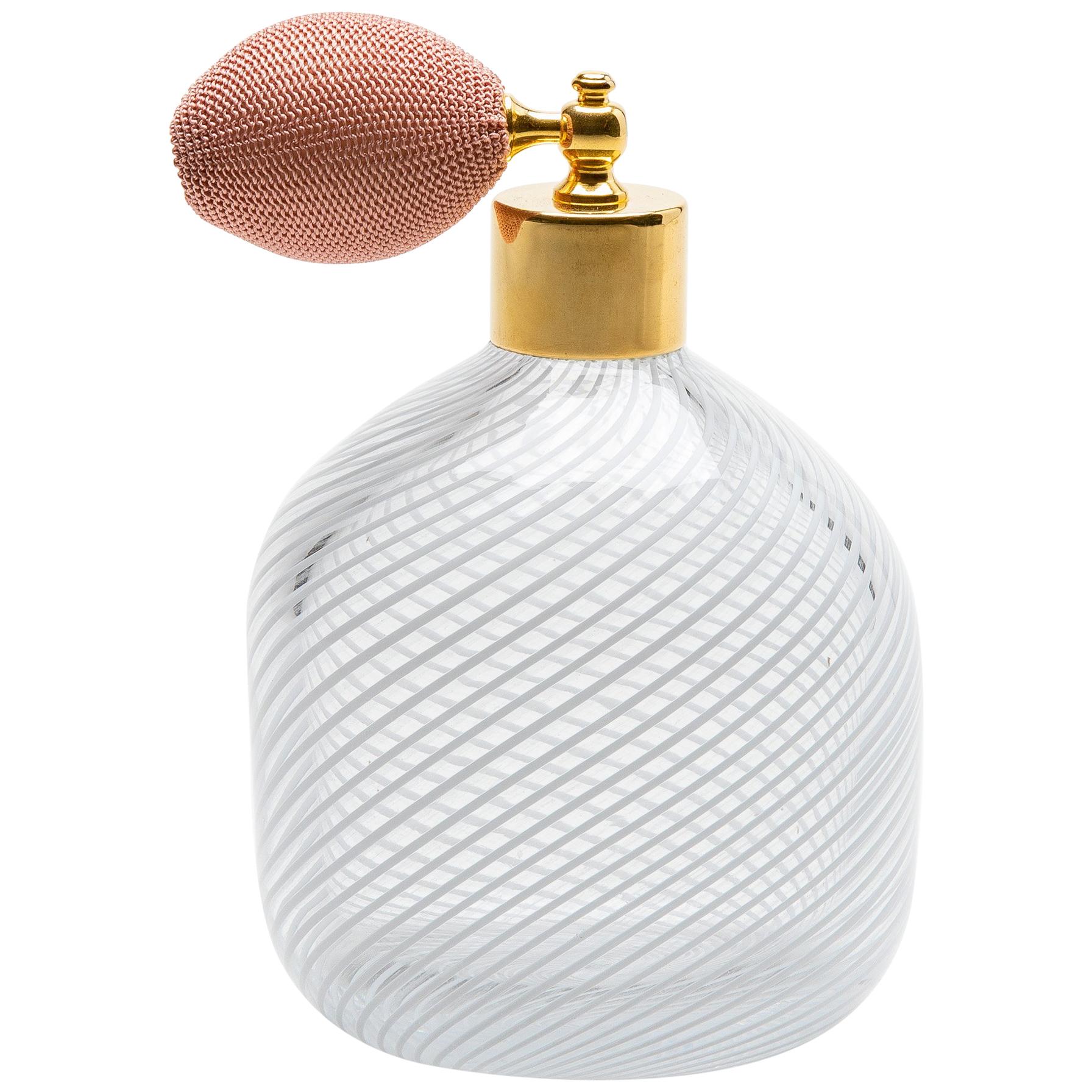 Yali Murano Hand Blown Filigrana Atomiser Perfume Bottle White For Sale