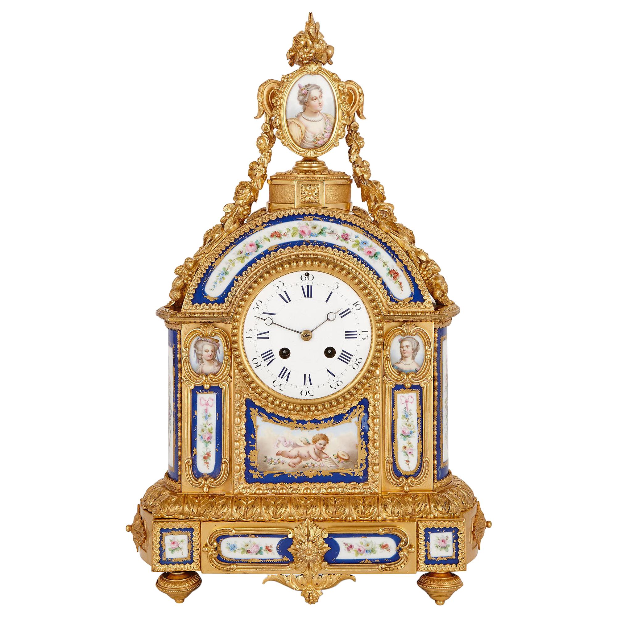 Sèvres Style Gilt Bronze and Porcelain Mantel Clock