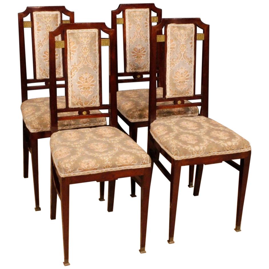 20th Century in Mahogany and Velvet Four French Art Deco Chairs, 1930