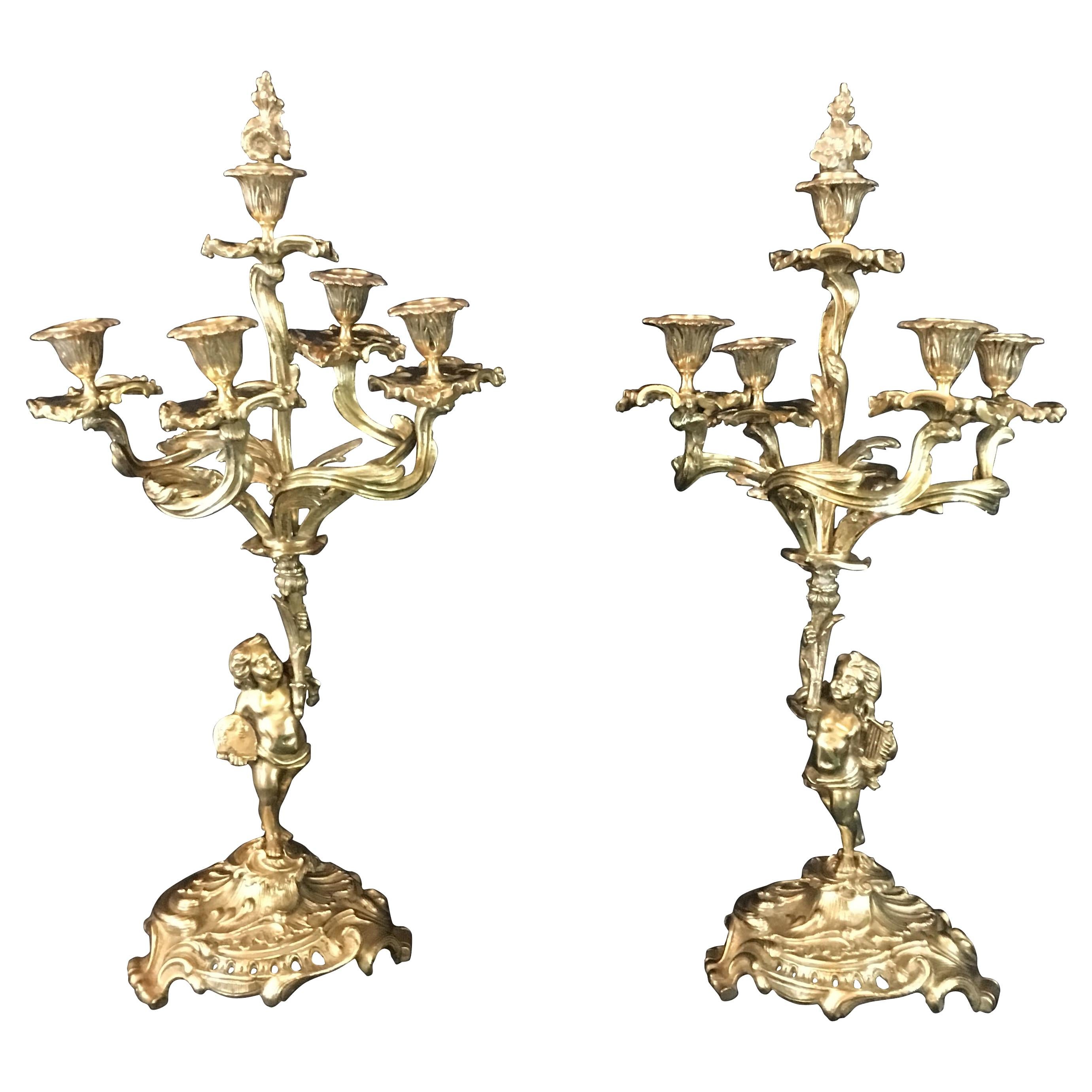 19th Century French Pair of Louis XV Candelabras