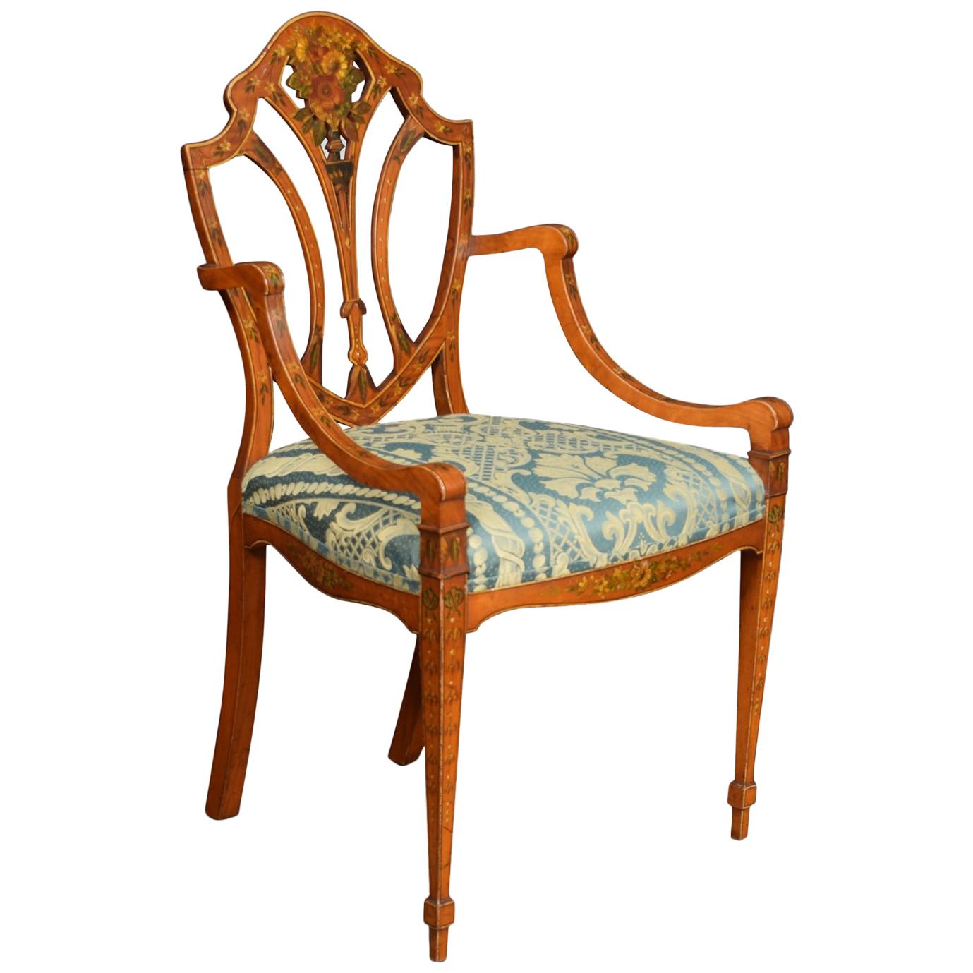 Late 19th Century Sheraton Revival Satinwood Armchair