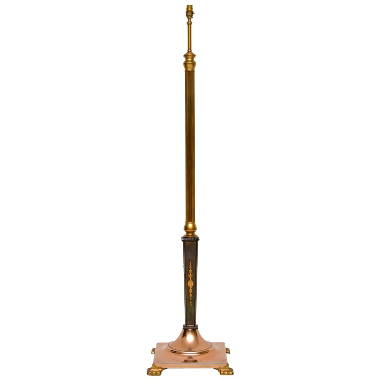 Antique French Brass, Copper and Steel Adjustable Floor Lamp