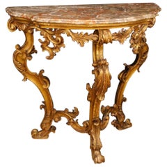 20th Century Gilded Wood With Marble Top Italian Louis XV Style Console, 1930