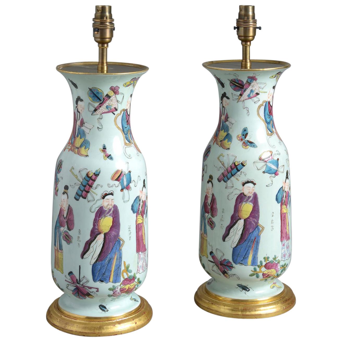 Pair of Mid-19th Century Chinoiserie Bayeux Porcelain Vases as Lamps