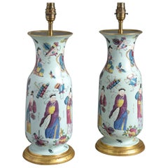 Pair of Mid-19th Century Chinoiserie Bayeux Porcelain Vases as Lamps