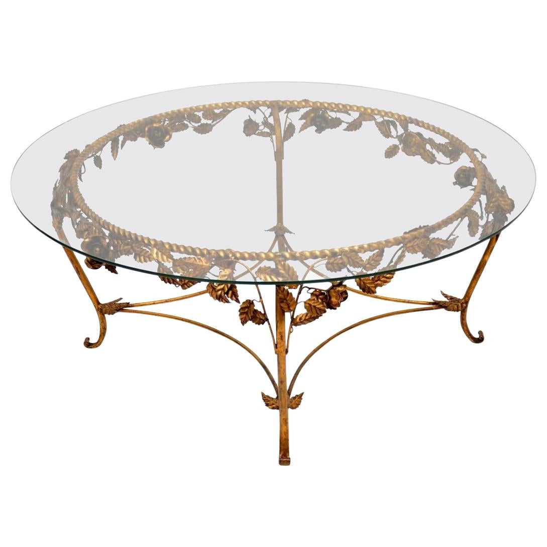 1950s Vintage French Gilt Metal Coffee Table