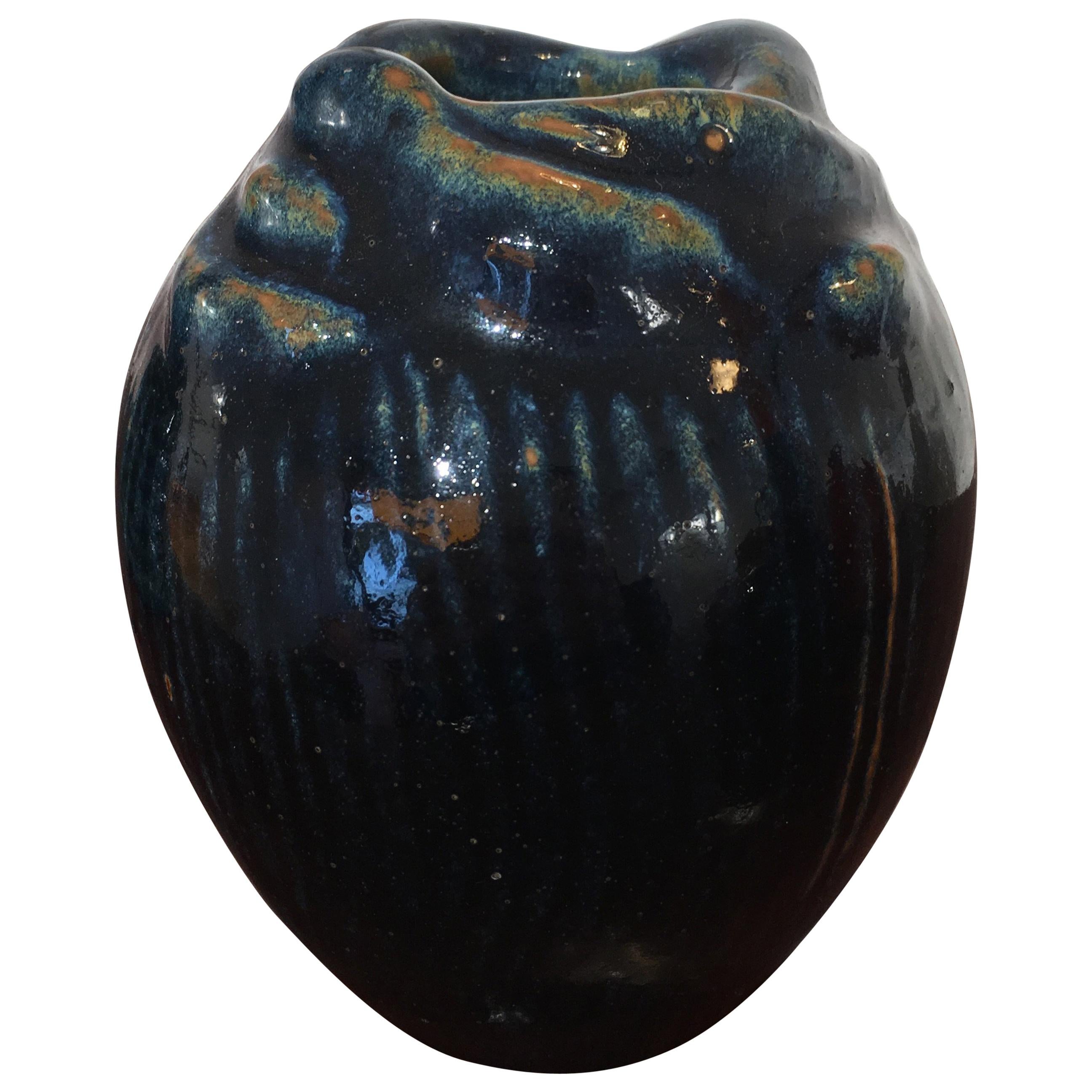 Axel Salto 's Vase Model 21451 in Deep Cobalt Blue Signed Salto Dated from 1957 For Sale