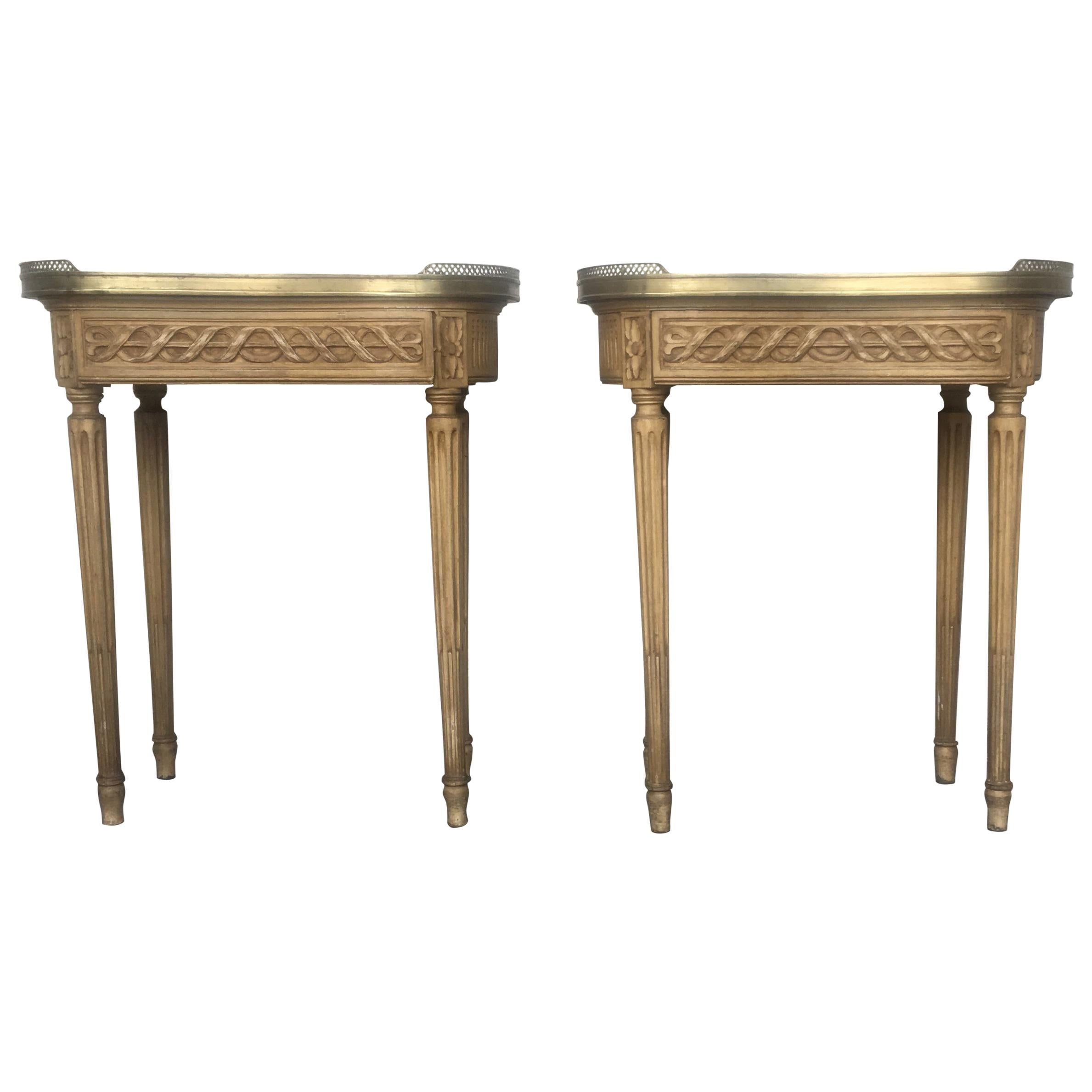 19th Century Bouillotte Louis XVI Style, Kidney Shaped Bronze & Pine Side Table