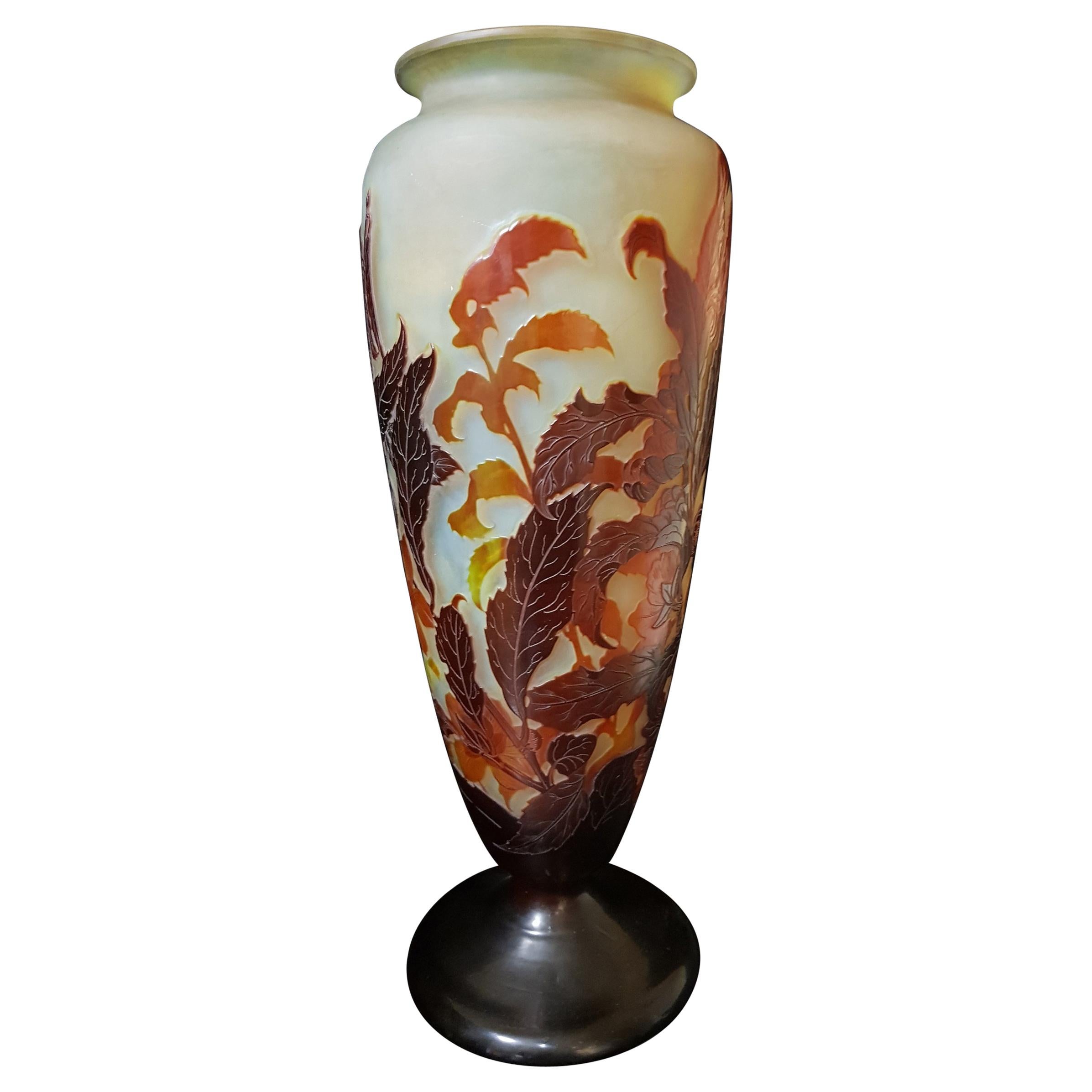 Emile Gallé Art Nouveau France Cameo Glass Vegetable Motifs Vase, 1900s