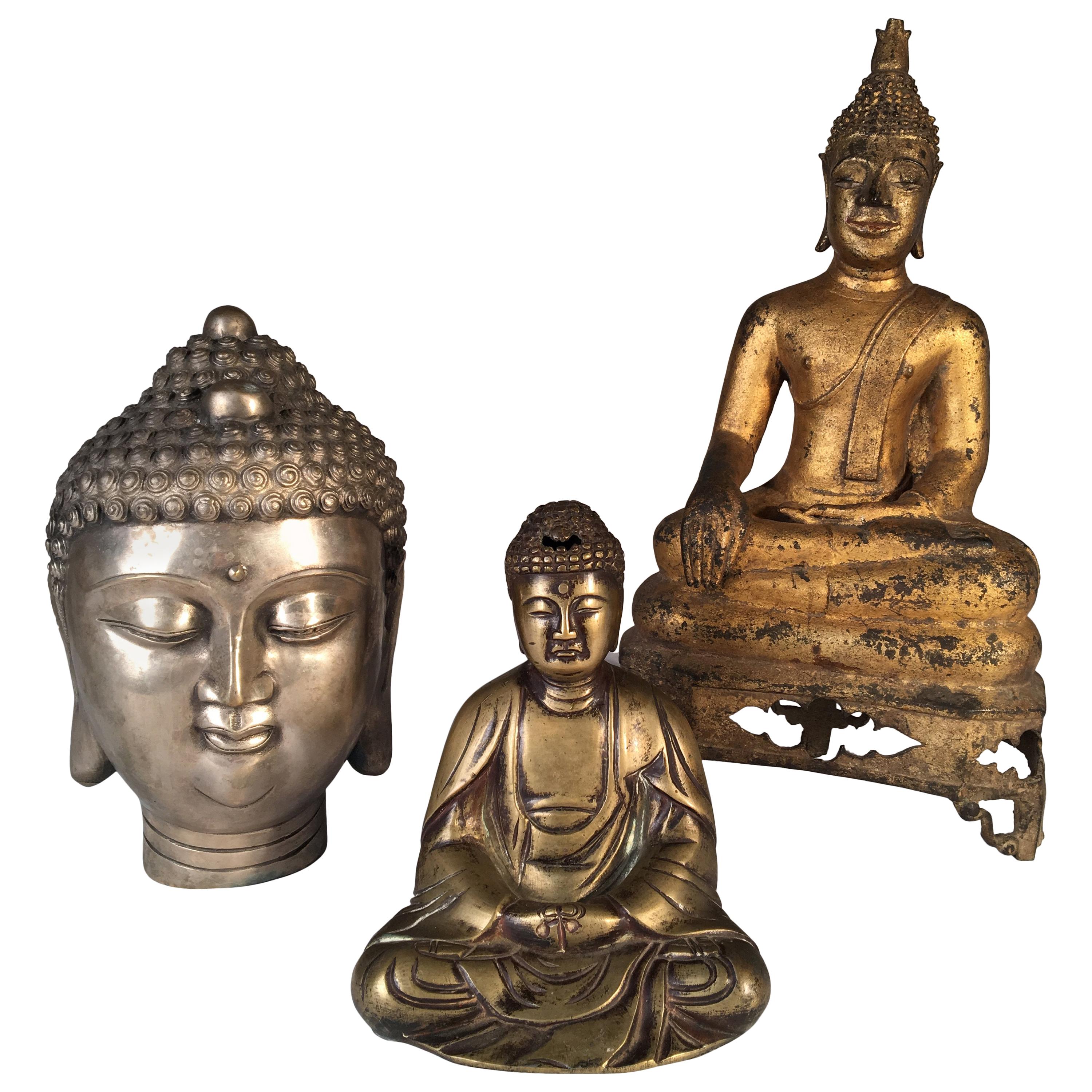 Collection of 3 Metal Buddhas