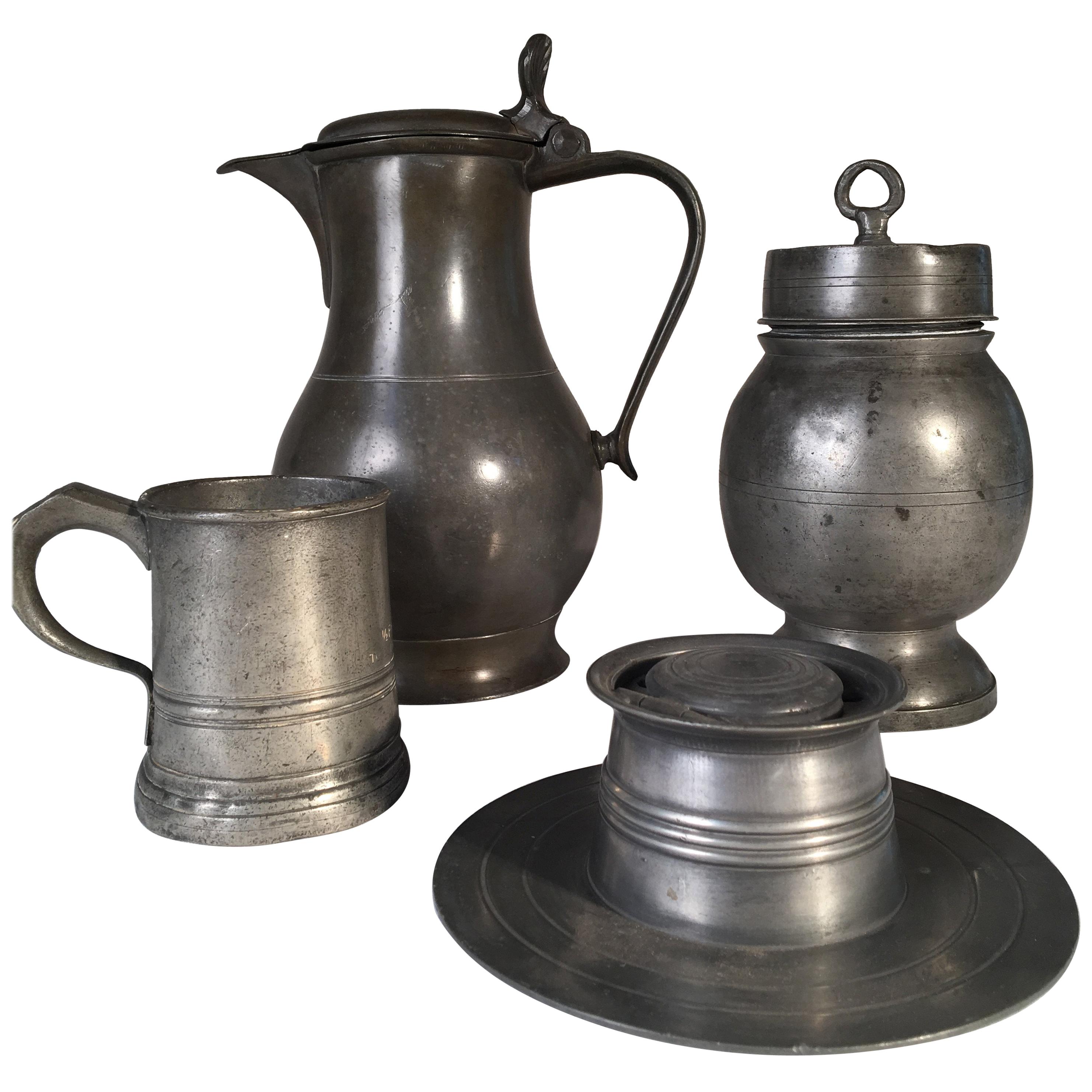 Collection of 4 Antique Pewter Articles