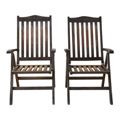 Pair of Weathered Vintage Teak Folding Chairs