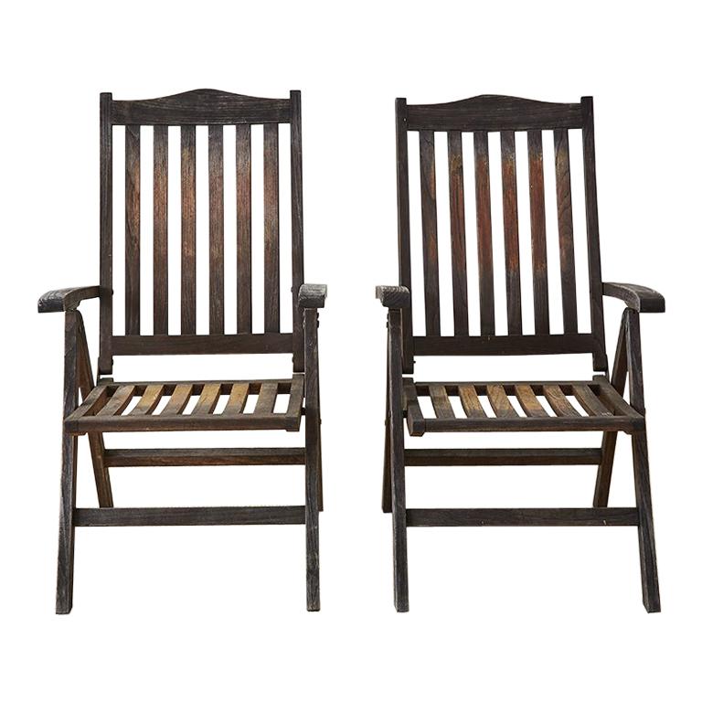 Pair of Weathered Vintage Teak Folding Chairs at 1stDibs