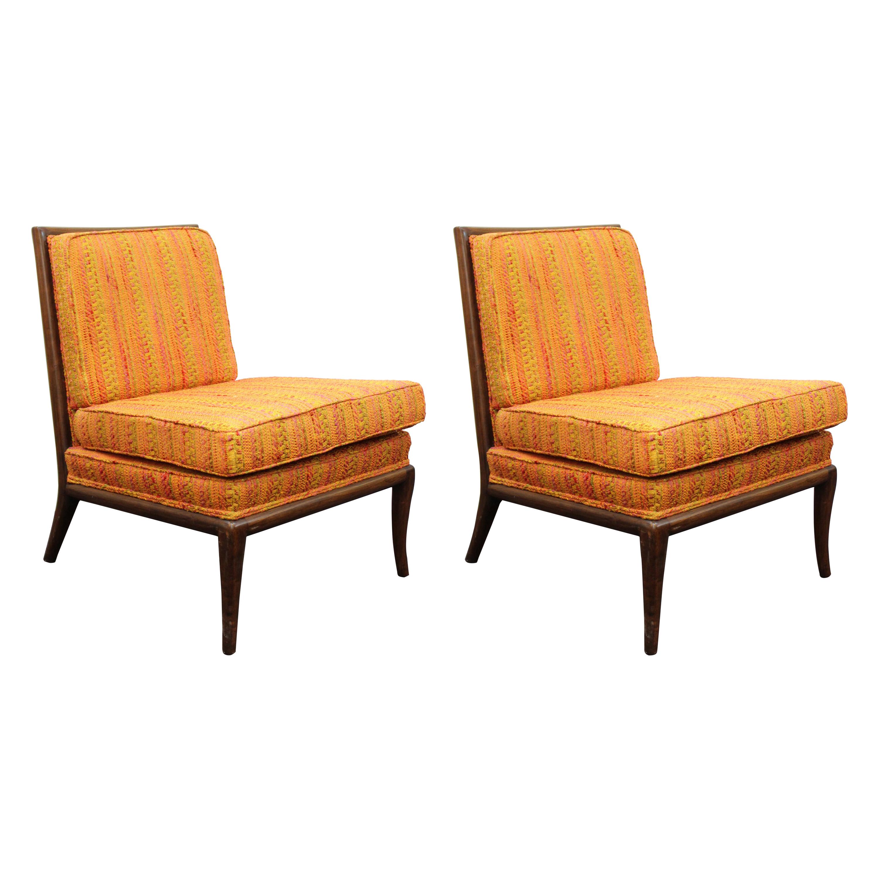 Robsjohn-Gibbings Mid-Century Modern Slipper Chairs in Original Fabric