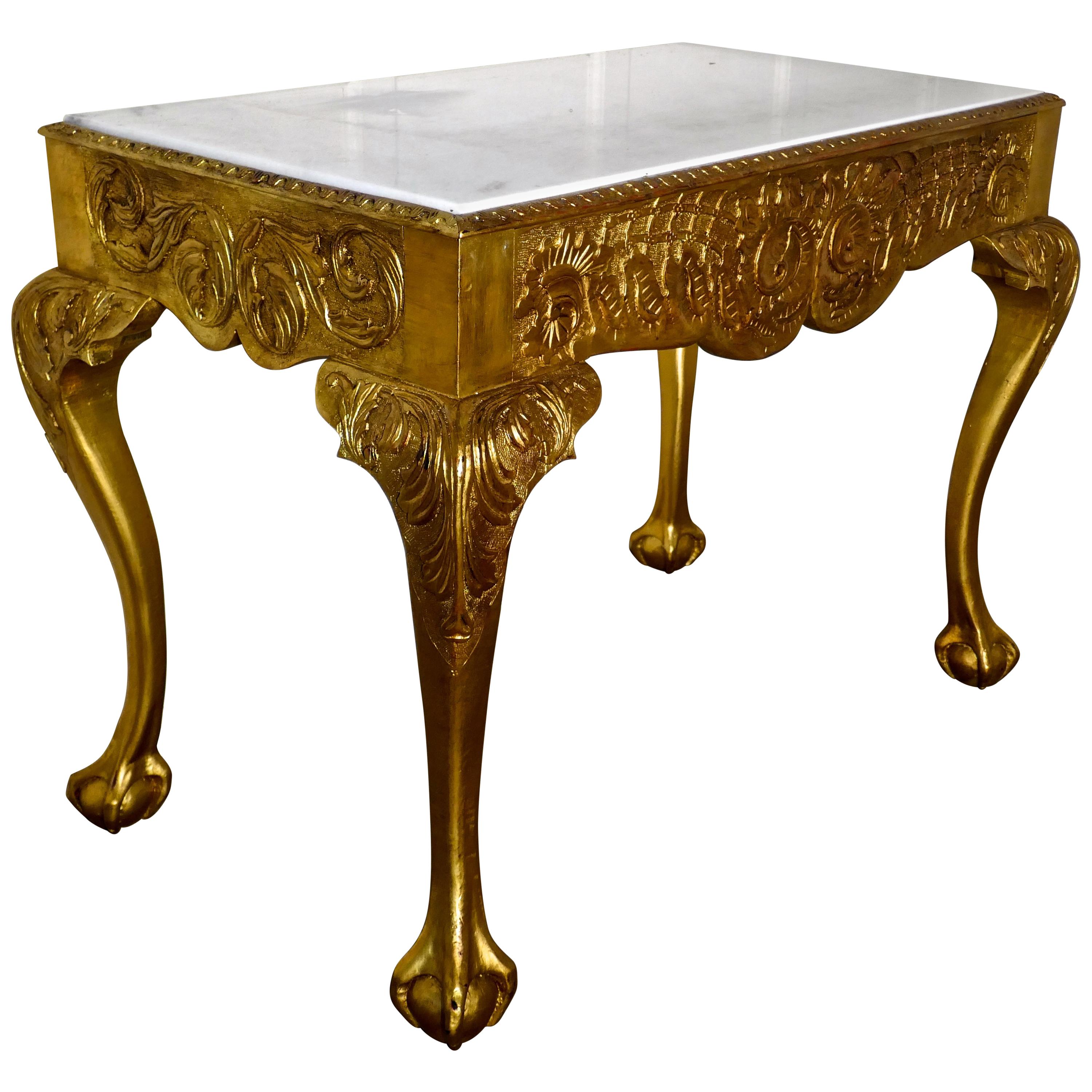 19th Century French Marble-Top Gilt Console or Hall Table