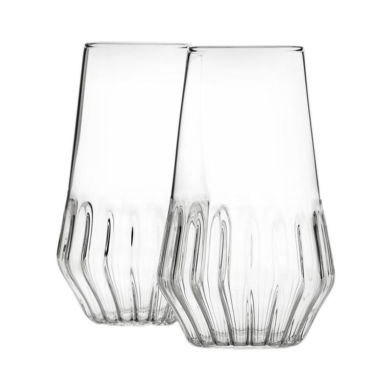 fferrone Set of 2 Czech Clear Contemporary Mixed Flute Champagne Glasses