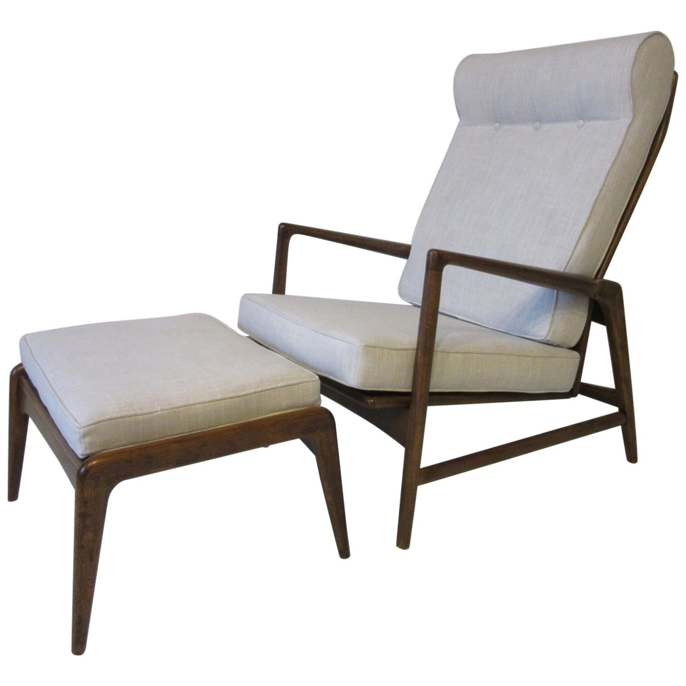 IB Kofod Larsen Danish Adjustable Reclining Lounge Chair with Ottoman