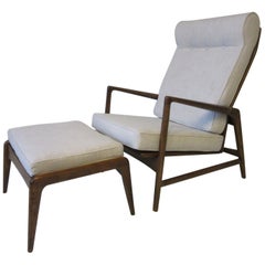 IB Kofod Larsen Danish Adjustable Reclining Lounge Chair with Ottoman