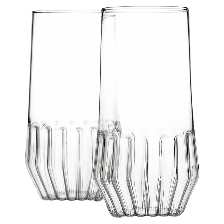 fferrone Set of 2 of Czech Clear Contemporary Mixed Large Water Beer Glasses