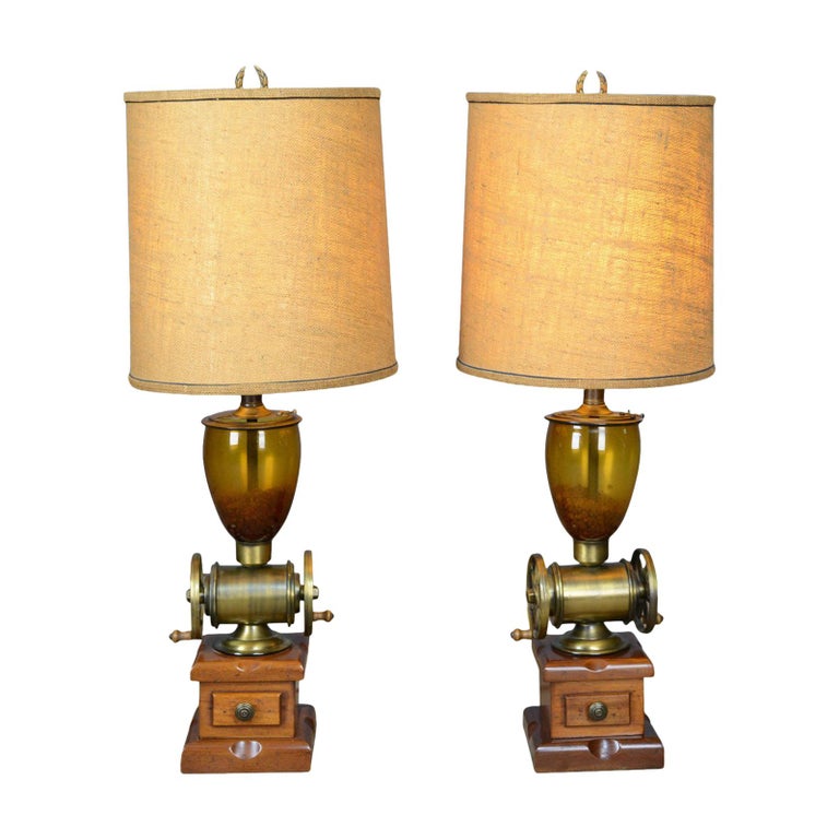 Pair Of Large Vintage Table Lamps In The Form Coffee Grinders