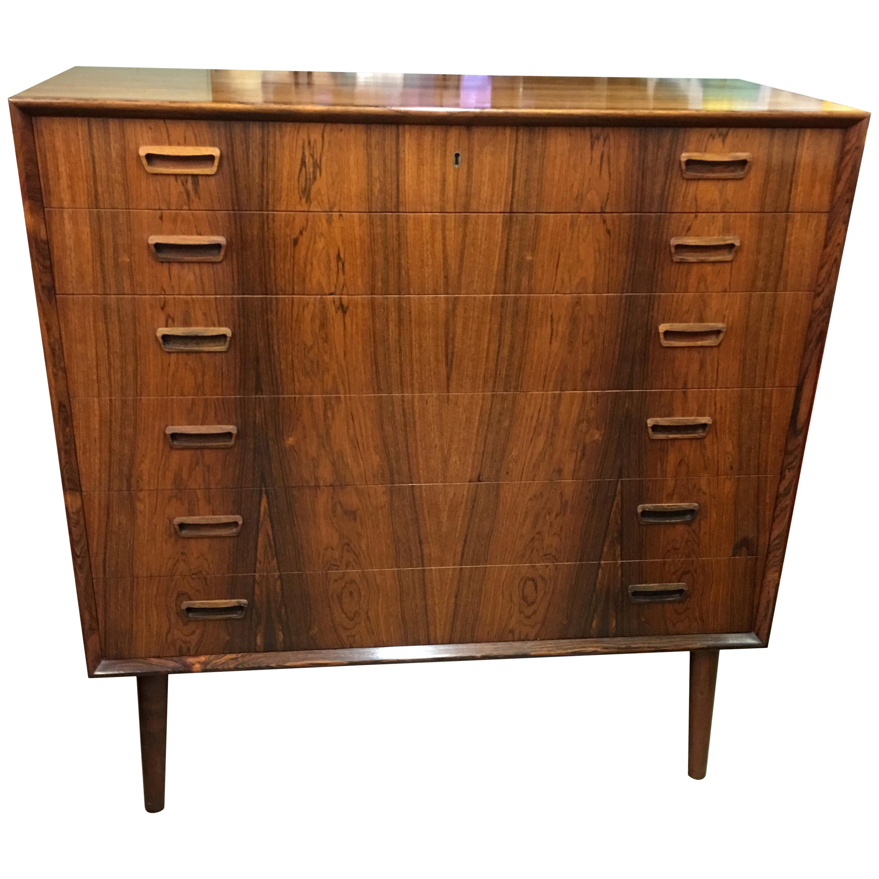 Danish Tallboy or 6-Drawer Chest Veneered in Pau Ferro or Santos Rosewood